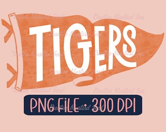 Tiger Maskottchen Orange Aquarell Wimpel Flagge PNG - Sport Digitale Datei, Fußball, DTF, Spirit Wear, Team Design, Sport, Jubeln, Personalisiert