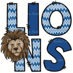 Lions Doodle Mascot PNG- Sports Digital File, Sublimation, DTF