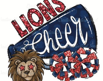 Lions Faux Sequin Cheer Mascot PNG- Sports Digital File, Retro Mascot, Sublimation, DTF