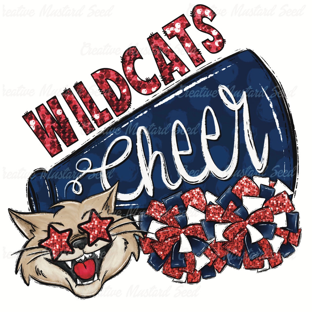 Wildcats Faux Sequin Cheer Mascot PNG Sports Digital File, Retro Mascot
