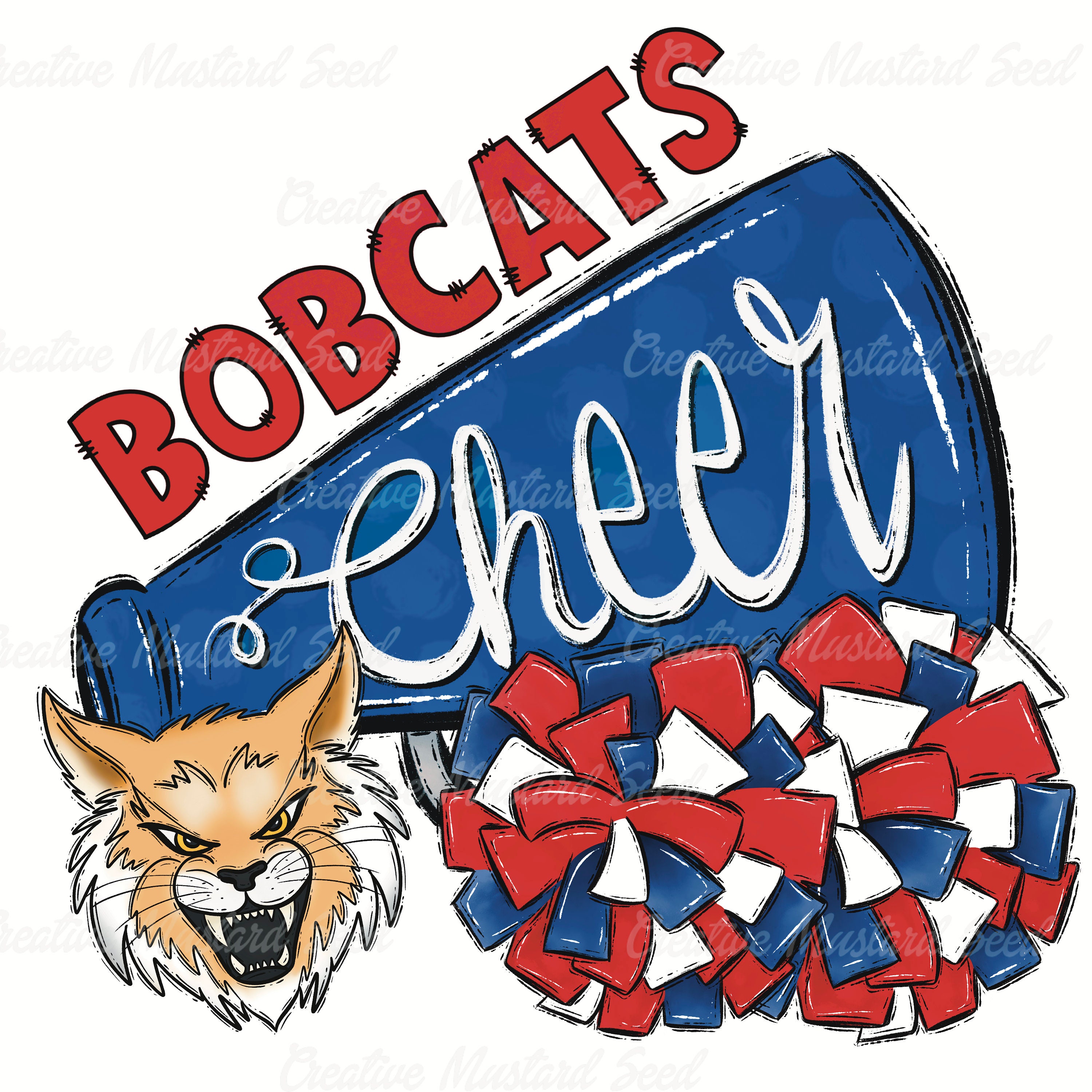 Bobcats Cheer Mascot Blue, Red PNG Sports Digital File, Sublimation