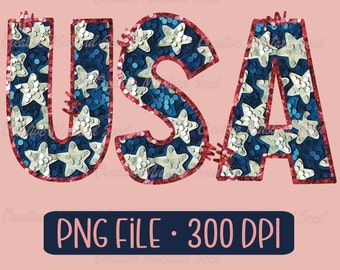 USA Faux Sequin, Rhinestone, Glitter PNG- July 4th, Memorial Day, Patriotic, Digital Download, DTF, Fourth of July, Independence Day, Stars
