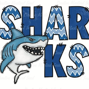 Sharks Doodle Mascot PNG- Sports Digital File, Sublimation, DTF