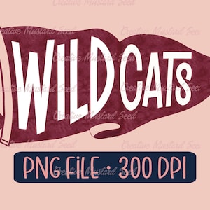 Wildcats Mascot Maroon Watercolor Pennant Flag PNG- Sports Digital File, Football, DTF, Spirit Wear, Team Design, Sports, Cheer, Personalize