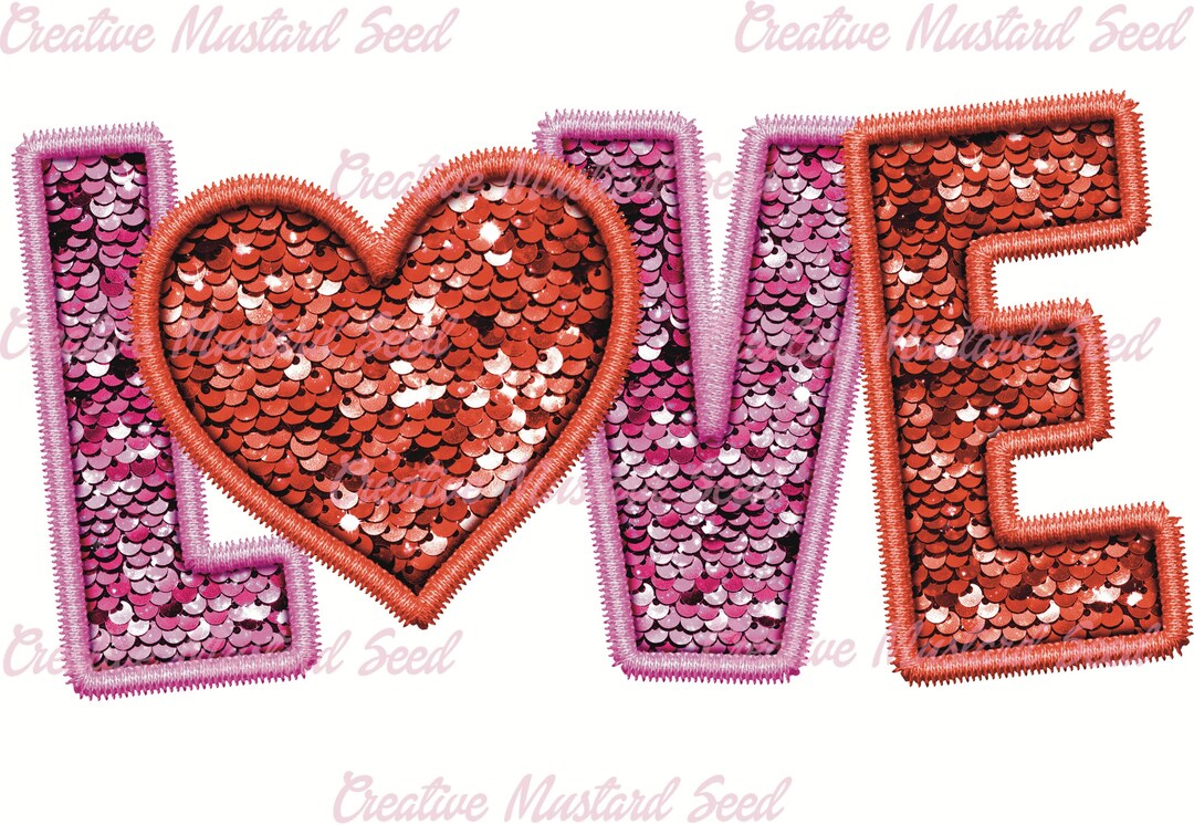 Love Red Heart Faux Sequin Embroidered PNG- Valentine Shirt, Valentines ...