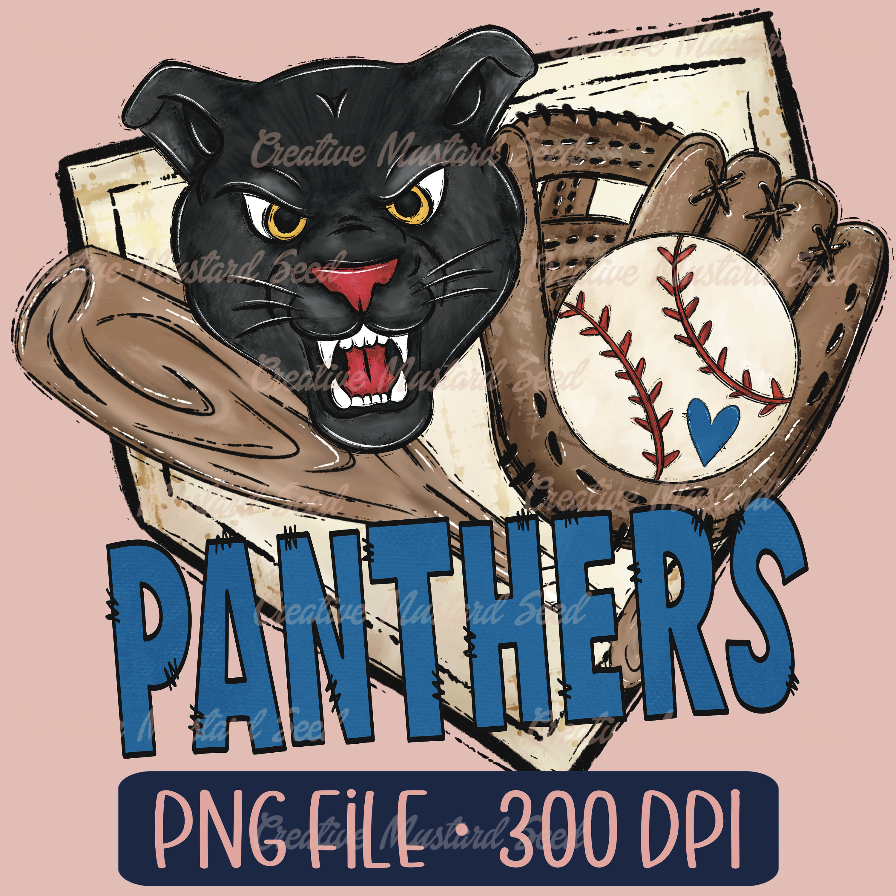 Panthers Baseball Mascot PNG- Sports Digital File, Baseball, School ...