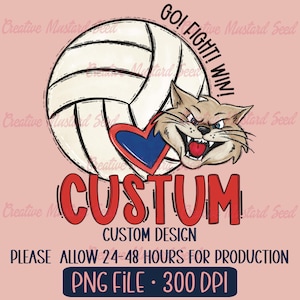 Custom Volleyball Mascot PNG- Sports Digital Download File, DTF, School Spirit, Volleyball Team, Doodle Letters, Mom Design, Personalized