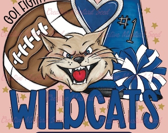Wildcats Football Cheer Mascot PNG- Sports Digital File, Cheerleading, DTF, School Spirit, Pom Poms, Team, Megaphone, Doodle Letters, Shirt