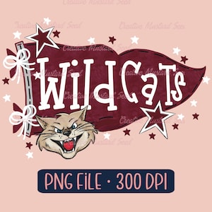 Wildcats Maroon Watercolor Pennant Flag PNG- Sports Digital File, Football, DTF, Spirit Wear, Team Design, Sports, Cheer, Personalized