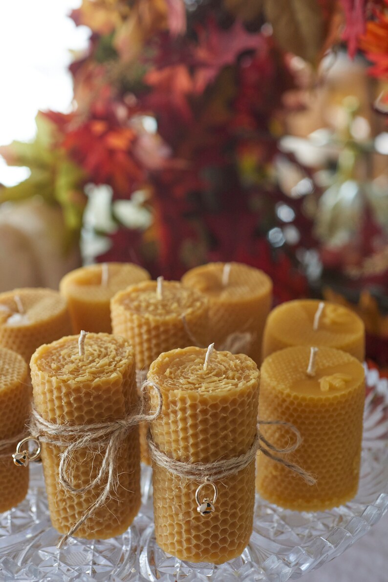 BEESWAX PILLAR CANDLE Rolled Look. Etsy