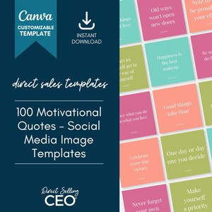 Direct Sales 100 Motivational Social Media Instagram Posts, Canva Instagram Template, Quote Images, Direct Sales Marketing, Brights