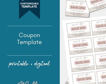 Modello di coupon stampabile modificabile, modello di coupon Canva, coupon stampabili, coupon personalizzabili, modello di coupon, neutro