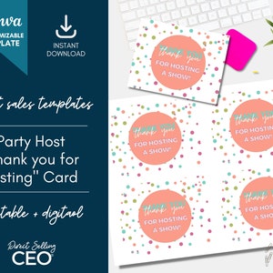 Direct Sales Host Thank You Card Editable, Customizable Thank You Card, Party Thank You Card Canva Template, Facebook Party, Brights