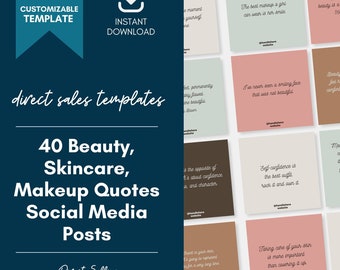 40 modelli Instagram Canva con citazioni di bellezza, post sui social media per il trucco, modelli Instagram per la cura della pelle, immagini di Facebook, vendite dirette