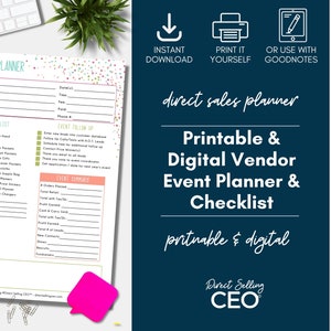Vendor Event Checklist for Direct Sellers, Direct Sales Vendor Events, Printable Vendor Event Planner, Direct Sales Planner, Brights