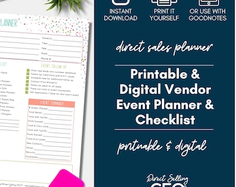 Elenco di controllo per gli eventi dei venditori diretti, Eventi per venditori diretti, Planner stampabile per eventi dei venditori, Planner per vendite dirette, Brights