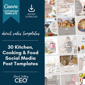 30 Customizable Cooking Food Meal Prep Instagram, Cooking Social Media Canva Templates, Food Blogger, Recipe Blogger, Foodie Posts, Kitchen
