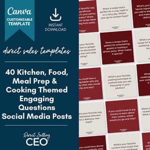 40 Customizable Cooking Food Meal Prep Engaging Questions Instagram, Kitchen Social Media Canva Templates, Food Blogger, Recipe Blogger