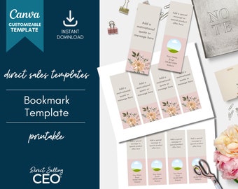 Direct Sales Editable Printable Bookmark Template, Canva Bookmark Template, Printable Bookmarks, Customizable Bookmarks, Bookmarks, Neutral