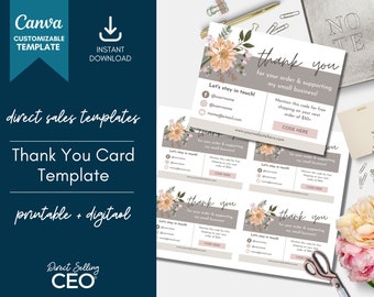 Modello Canva per biglietto di ringraziamento, Biglietti di ringraziamento modificabili stampabili, Biglietti di ringraziamento per piccole imprese, Modelli di vendita diretta, Neutro