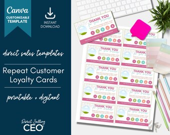 Modello di carta fedeltà per acquisto ripetuto di vendite dirette, carta fedeltà modificabile, carta perforata per acquisto ripetuto stampabile, carta perforata modello Canva