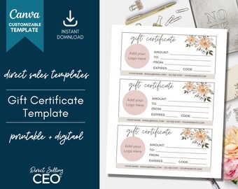 Modello Canva per buono regalo per vendita diretta, buono regalo modificabile, buono regalo stampabile, marketing di rete, buoni regalo, neutro