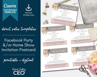 Invito alla festa per la vendita diretta modificabile, Invito alla festa personalizzabile, Modello Canva per invito alla festa, Invito alla festa su Facebook, Neutro