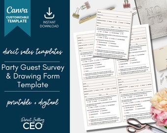 Sondaggio per gli ospiti della festa di vendita diretta stampabile, Modulo per i lead del cliente, Modello di sondaggio per gli ospiti della festa, Modelli per feste FB, Festa su Facebook, Neurale