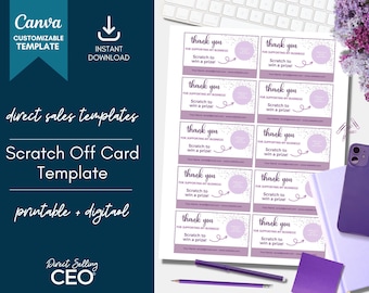 Direct Sales Scratch Off Card Template, Printable Scratch Off Card, Scratch Off Card Canva Template, Editable Scratch Off Card, Purple