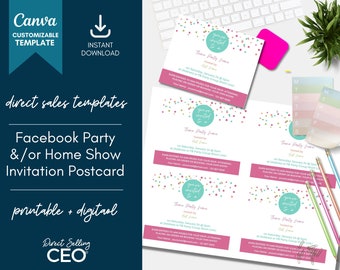 Invito alla festa per la vendita diretta modificabile, Invito alla festa personalizzabile, Modello Canva per invito alla festa, Invito alla festa su Facebook, Brights