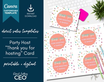 Biglietto di ringraziamento per host di vendita diretta Biglietto di ringraziamento modificabile e personalizzabile, Modello Canva per biglietto di ringraziamento per festa, Festa su Facebook, Brights