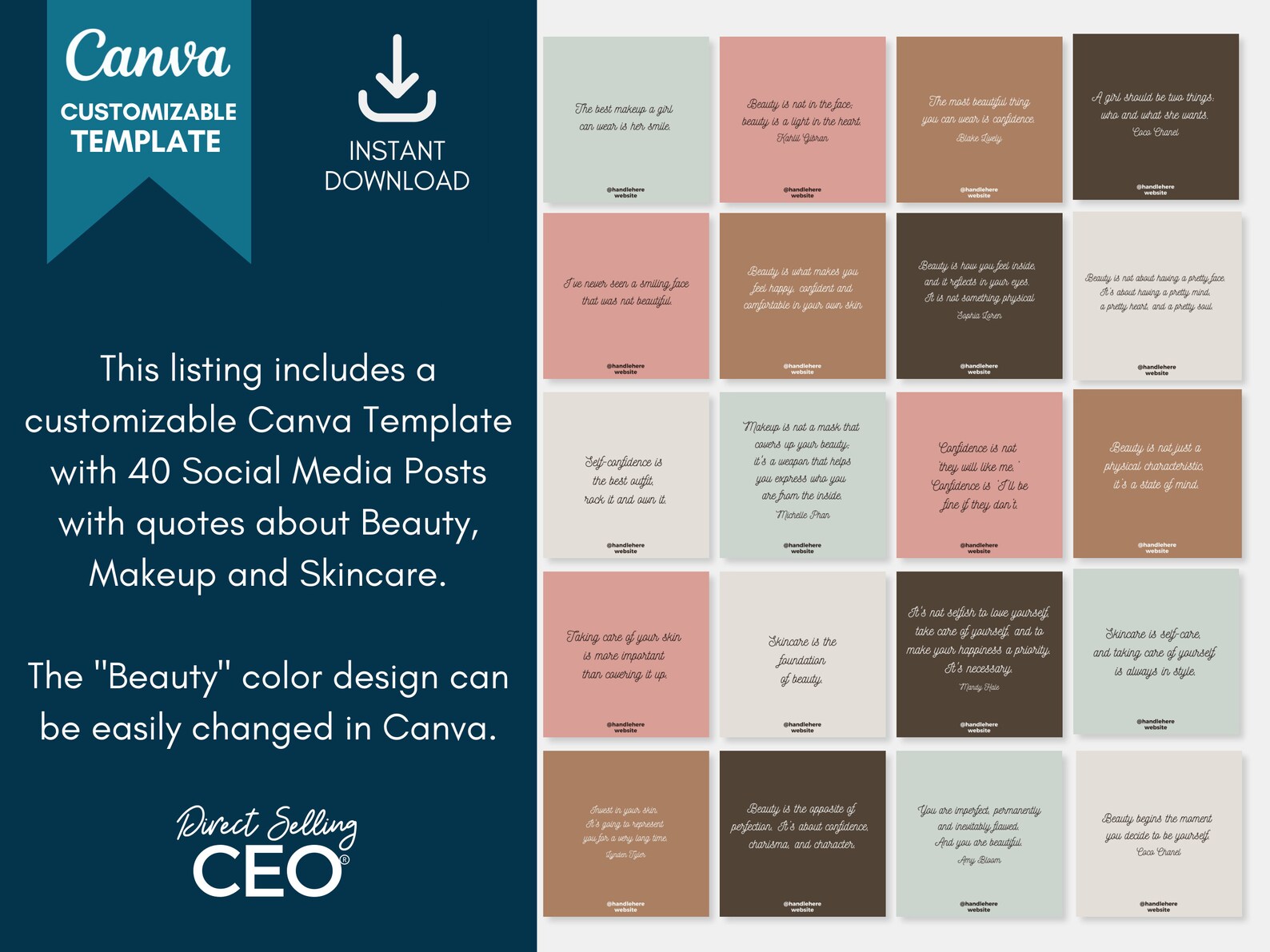 40 Beauty Quotes Instagram Canva Templates, Makeup Social Media Posts ...