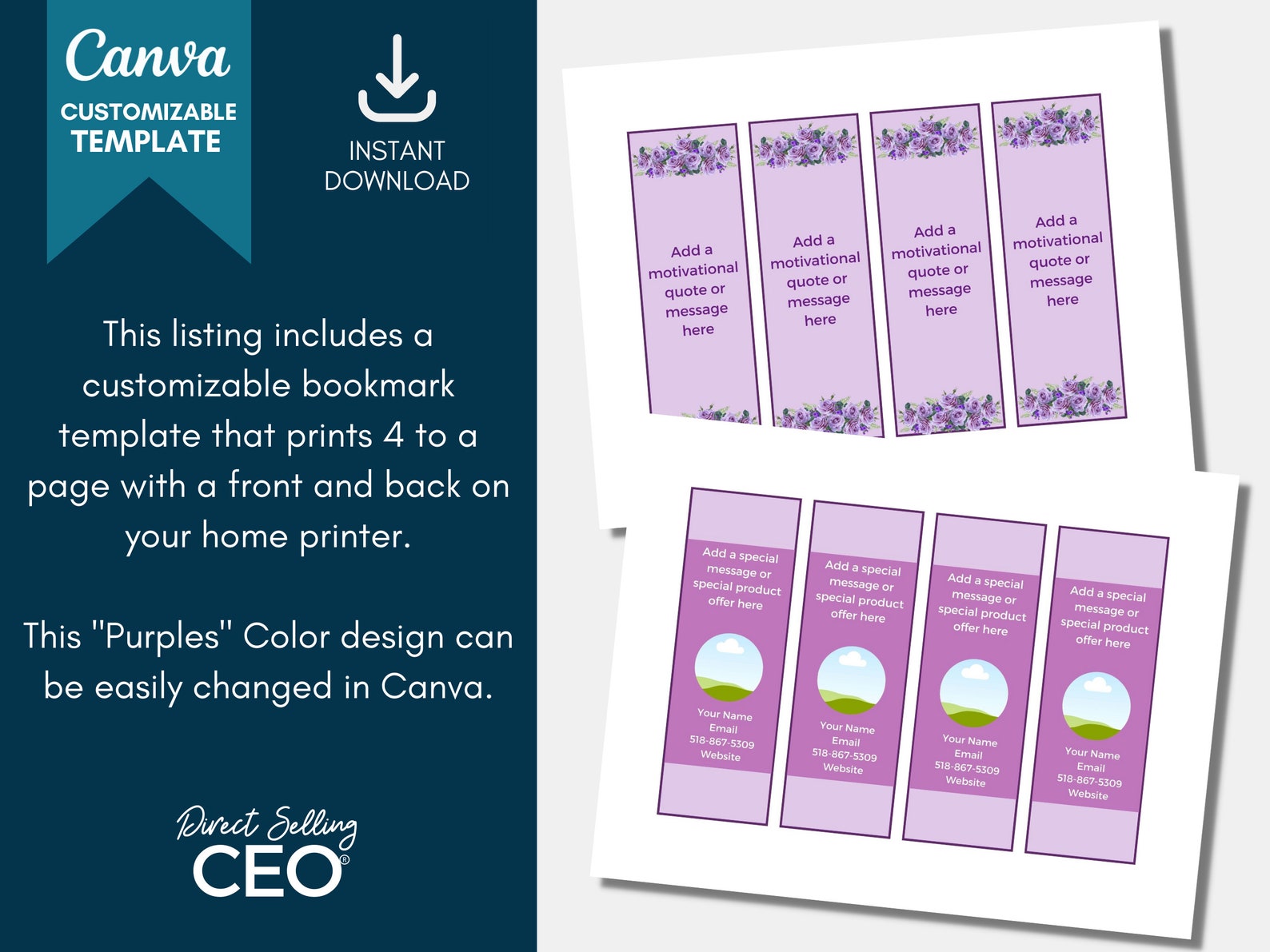 Direct Sales Editable Printable Bookmark Template, Canva Bookmark ...