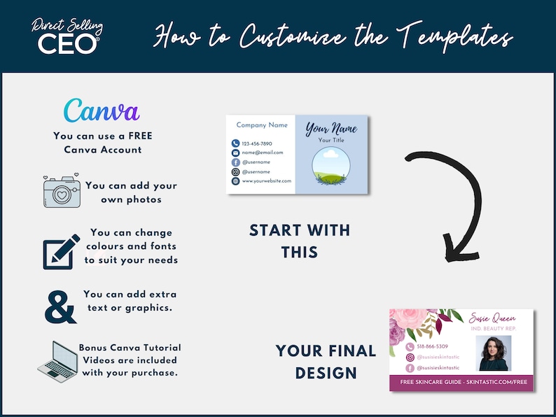 Direct Sales Business Card Canva Template, Editable Business Card ...