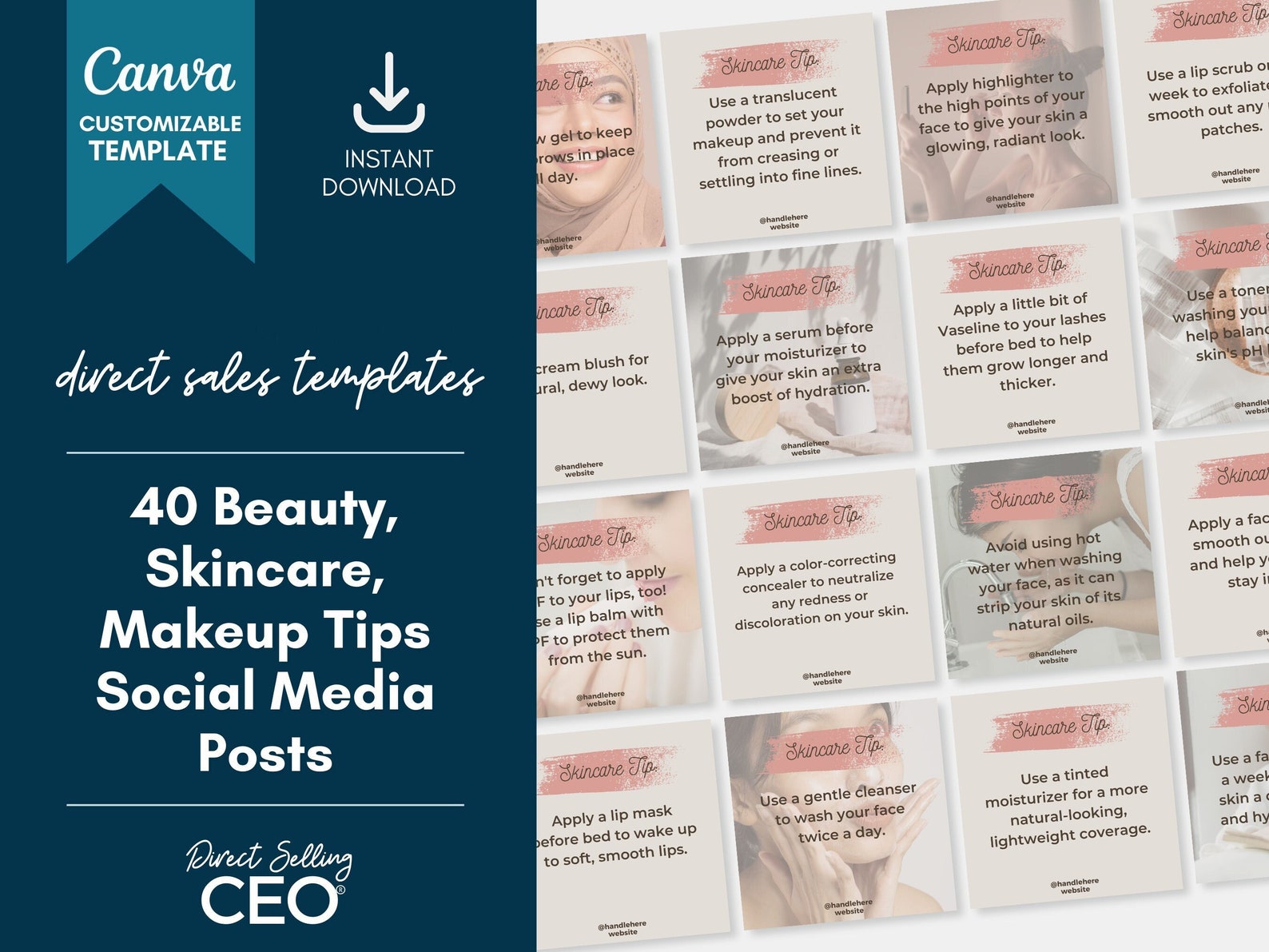 40 Beauty Tips Instagram Canva Templates, Makeup Social Media Posts ...