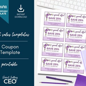 Direct Sales Editable Printable Coupon Template, Canva Coupon Template, Printable Coupons, Customizable Coupons, Coupon Template, Purple