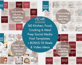 160 modelli Canva per Instagram dedicati alla cucina e al cibo, post sui social media per la preparazione dei pasti, modelli Canva per cucinare, blogger di cibo, blogger di ricette