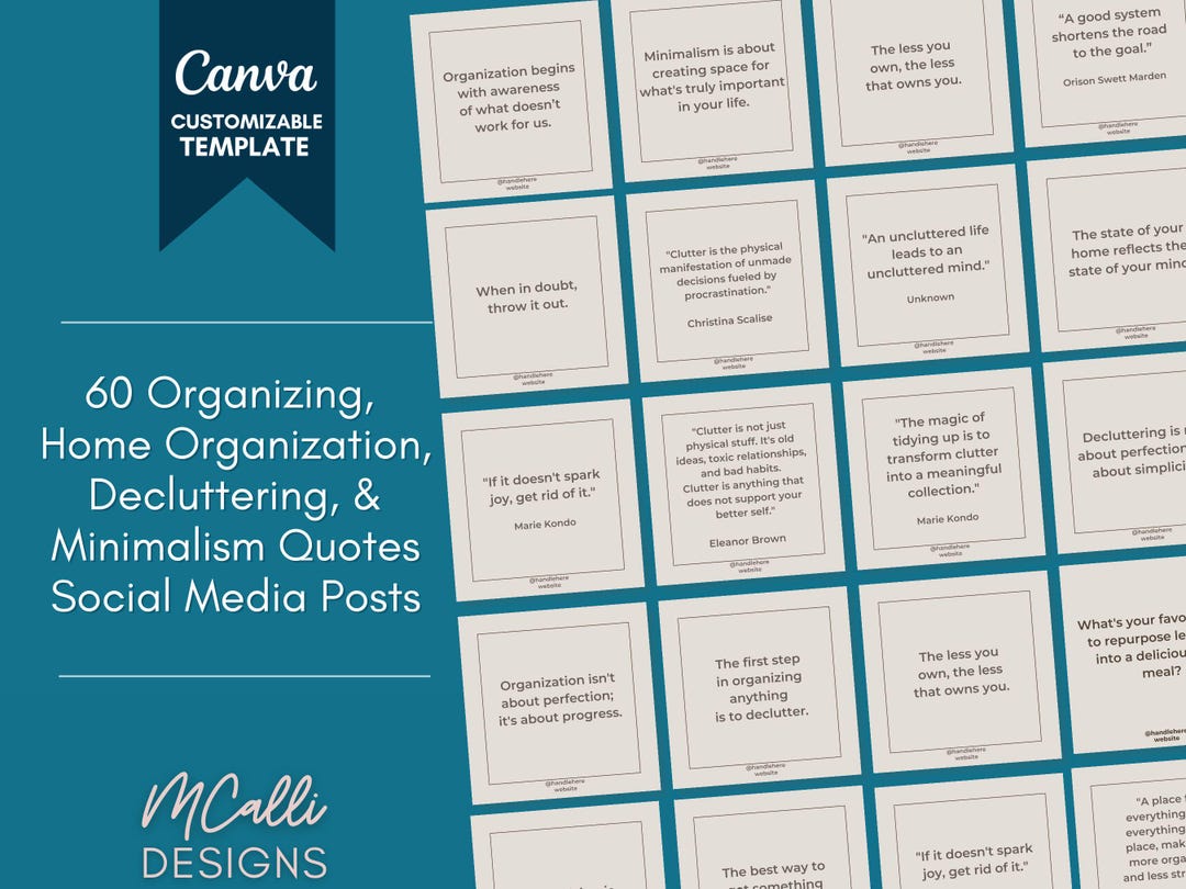 60 Customizable Home Organization Quotes Minimalism Declutter Social Media Canva Templates, Home ...