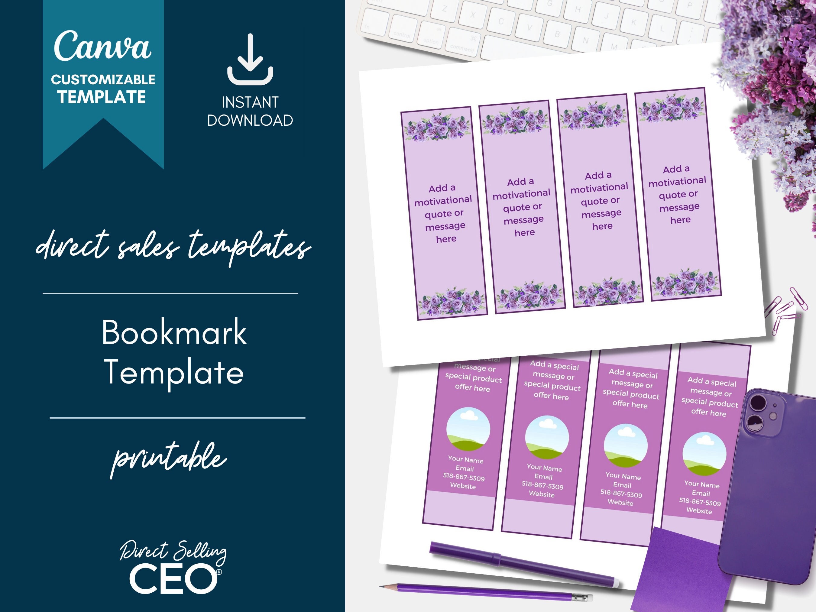 Direct Sales Editable Printable Bookmark Template, Canva Bookmark ...