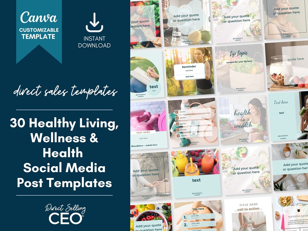 30 Customizable Healthy Living Wellness Social Media Posts, Health ...
