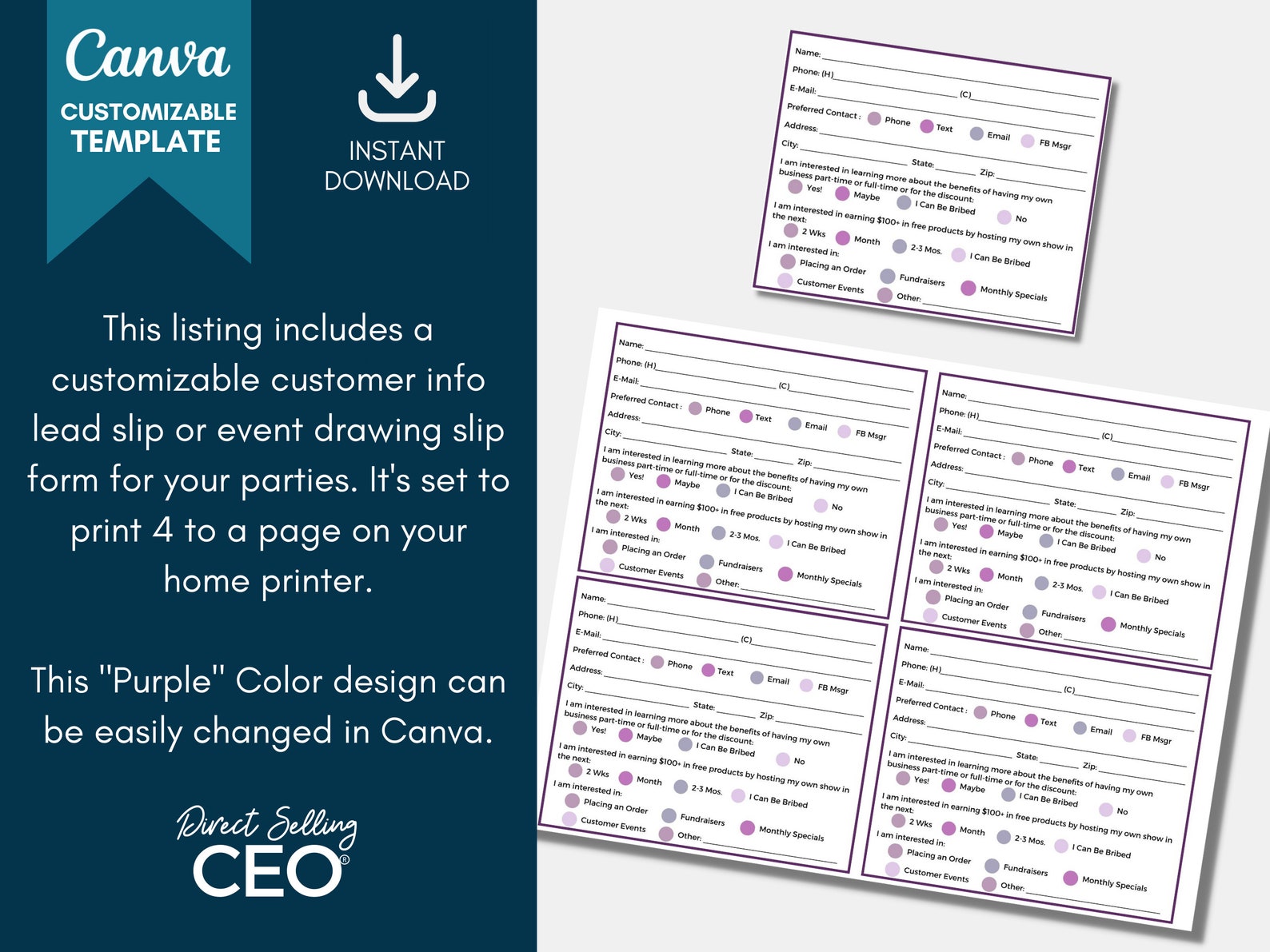 Direct Sales Printable Customer Info Form, Event Survey Form Printable ...