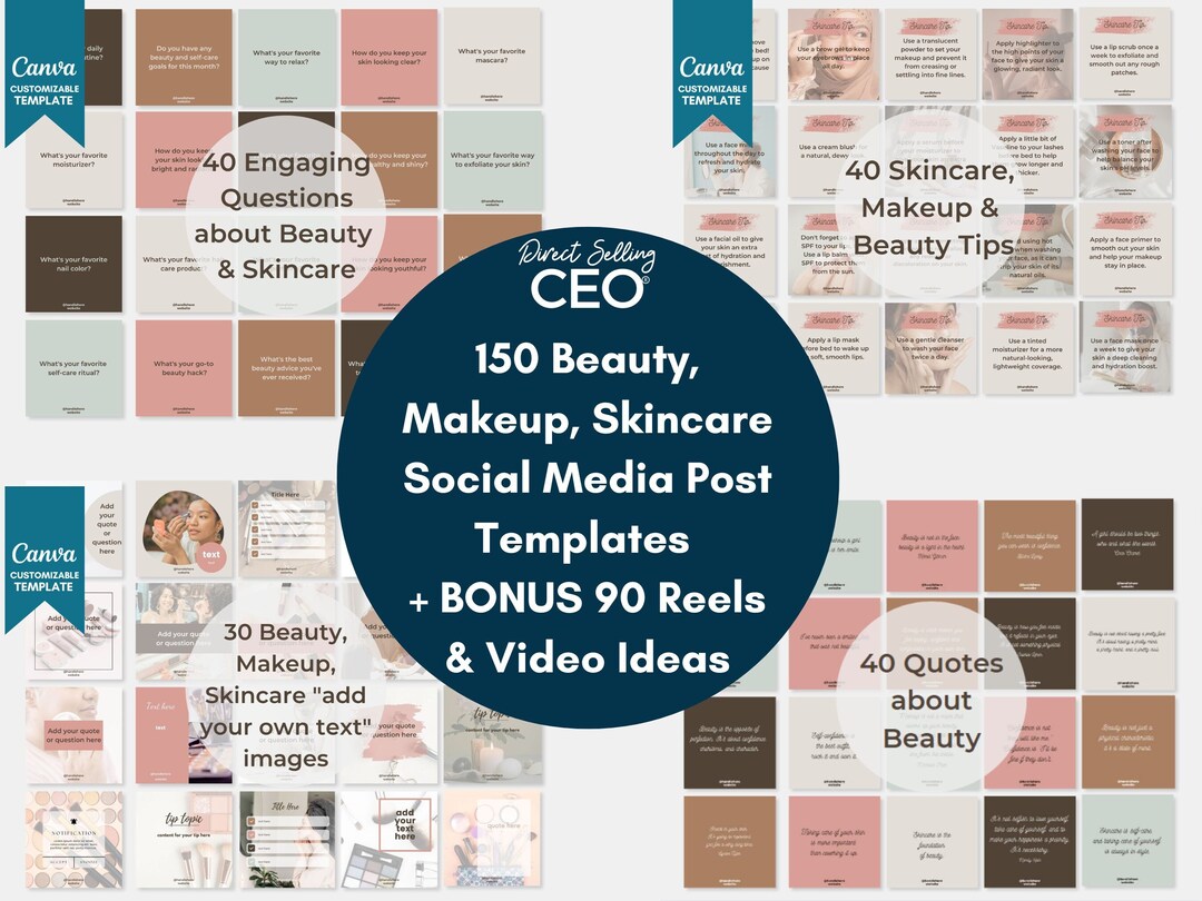 150 Beauty Instagram Canva Templates, Makeup Social Media Posts ...