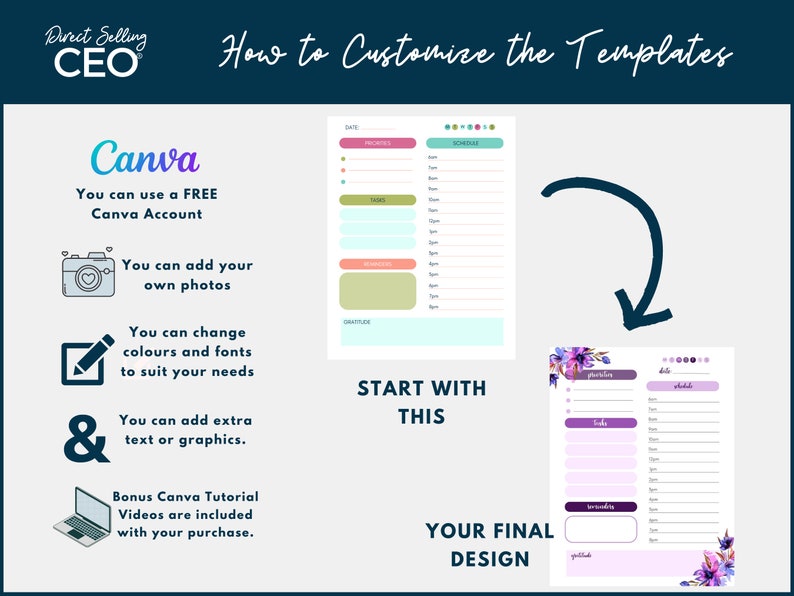Canva Planner Template Set, Weekly Planner Template, Daily Planner, Lead Magnet Templates, Printable Planner, Customizable Planner, Brights image 4