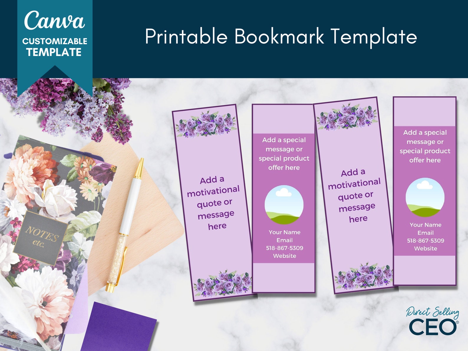 Direct Sales Editable Printable Bookmark Template, Canva Bookmark ...