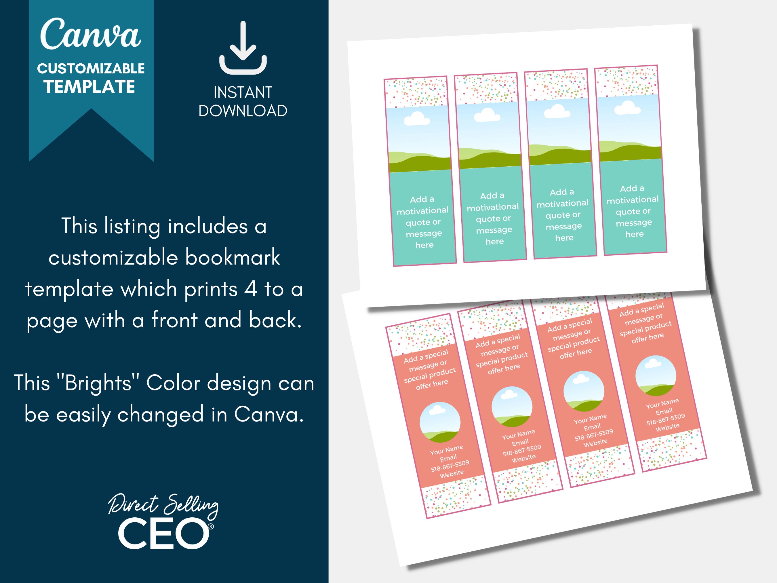 Direct Sales Editable Printable Bookmark Template, Canva Bookmark ...