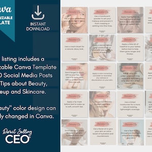 40 Beauty Tips Instagram Canva Templates, Makeup Social Media Posts ...