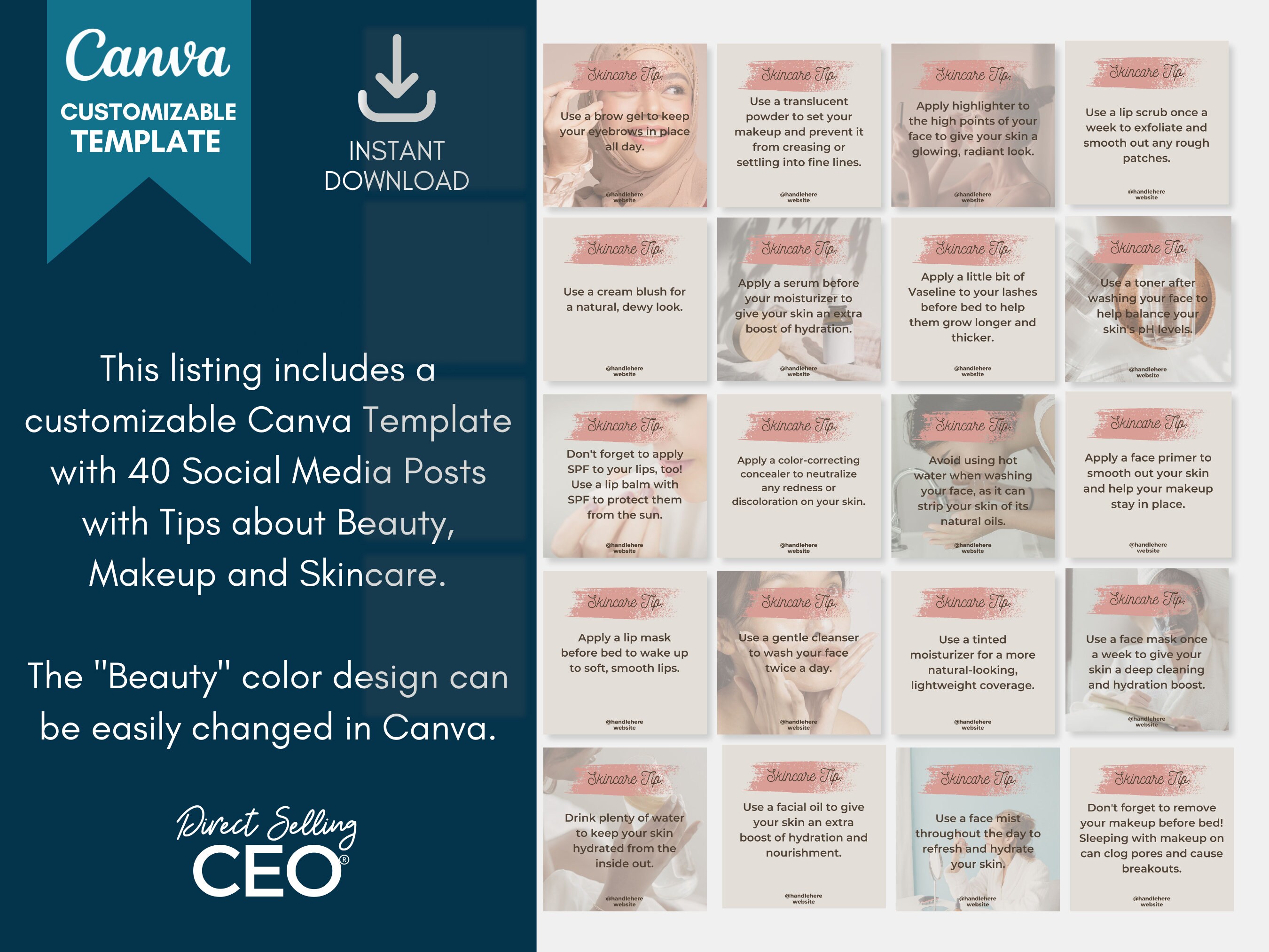 40 Beauty Tips Instagram Canva Templates, Makeup Social Media Posts ...