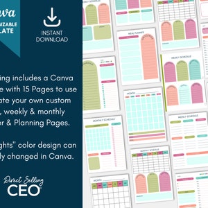 Canva Planner Template Set, Weekly Planner Template, Daily Planner, Lead Magnet Templates, Printable Planner, Customizable Planner, Brights image 2