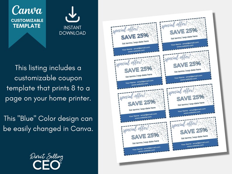 Direct Sales Editable Printable Coupon Template Canva Coupon Etsy