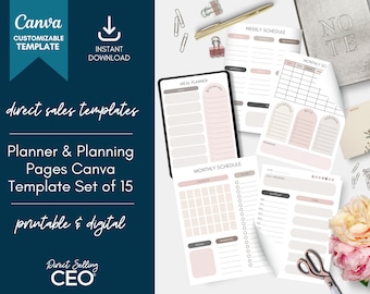 Set di modelli di pianificazione Canva, modello di pianificazione settimanale, modello di pianificazione giornaliera, modelli di lead magnet, pianificazione stampabile personalizzabile, neutro